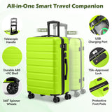 AnyZip Suitcase, 20" Carry On Luggage 14" Mini Cosmetic Cases Luggage Sets Hardside PC ABS Lightweight USB Suitcase with Wheels TSA (2 Piece Set 14/20, AppleGreen)
