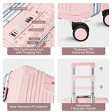 MRPLUM Front Pocket Carry On Luggage,Aluminum Frame PC Hardside Spinner Wheel Suitcase with TSA Lock,Cup Holder,Phone Holder&USB Charging Port,Pink(1 Piece)