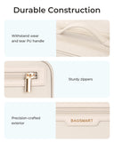 BAGSMART Travel Makeup Bag, Make Up Bag with Multiple Compartments for Organizer, Durable & Compact Cosmetic Organizer for Women for Travel Accessories (Beige)