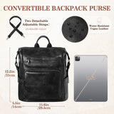 VASCHY Backpack Purse for Women,Vegan Fashion Leather Medium Convertible Ladies Backpack Shoulder Bag for Travel/Work/Diaper Black