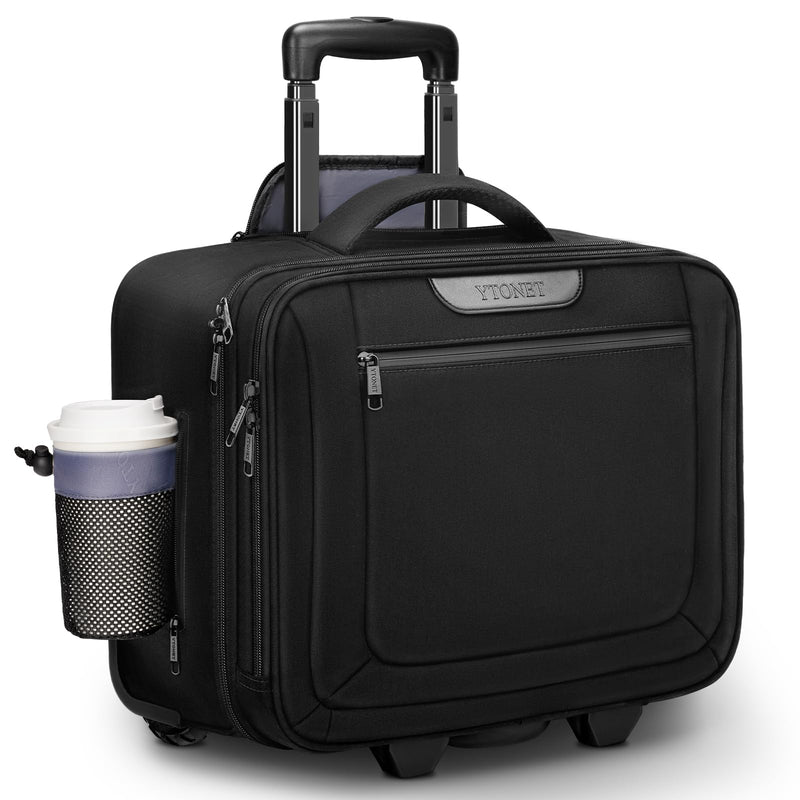 Ytonet Rolling Laptop Bag, Rolling Briefcase for Men Women with Cup Holder, 17.3'' Carry On Water Resistant Laptop Bag with Wheels, Overnight Roller Computer Bag for Work Travel Business College
