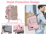 PETSFIT Pet Carrier Backpack with Upgraded Waist Protection, Cat Carrier Backpack Designed for Small Dogs/Cats, Fully Ventilated Collapsible Dog Backpack for Outdoor Traveling Hiking Camping, Pink