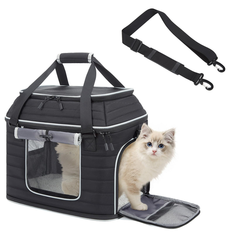 Top-Expandable Pet Carrier: NOBLE DUCK Airline Approved Pet Travel Bag for Cats/Dogs Up to 20 Lbs | Soft-Sided, Multi-Sided Breathable with Anti-Escape Zipper & Privacy Curtain to Reduce Stress