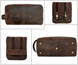 RUSTIC TOWN Full Grain Leather Travel Toiletry Bag - Cosmetic Ditty Kit Organizer (Dark Brown)