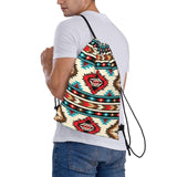 QISENTIS Tribal Aztec Geometric Pattern Drawstring Backpack Bag Native American Ethnic Southwest Stripe Red Sport Gym Sack Navajo Print String Bags Yoga Shopping Travel Casual Daypacks for Women Men