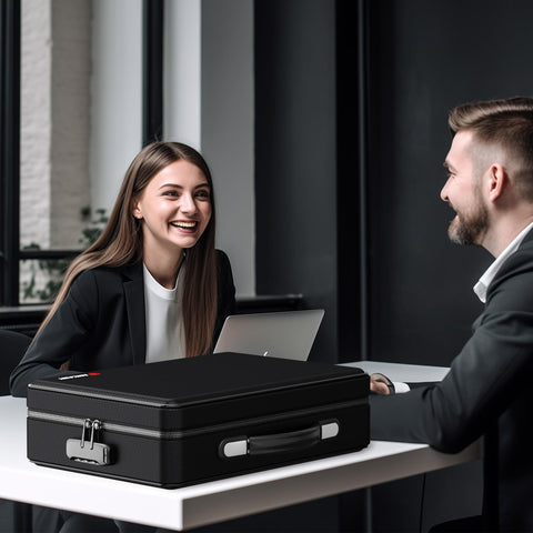 ANZAKY Fireproof Document Box with Fireproof Zipper, Hard Inner Shell Fireproof Document Bag with Lock, Fireproof Water Resistant Important Document Organizer 16 inch Laptop File Briefcase (Black)