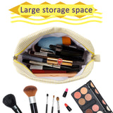 GFU Cosmetic Bags for Women, Seersucker Cosmetic Bag, Travel Toiletry Stripe Makeup Bag, Large Women Aesthetic Organizer Storage Pouch, Girls Handbags Purses, Yellow