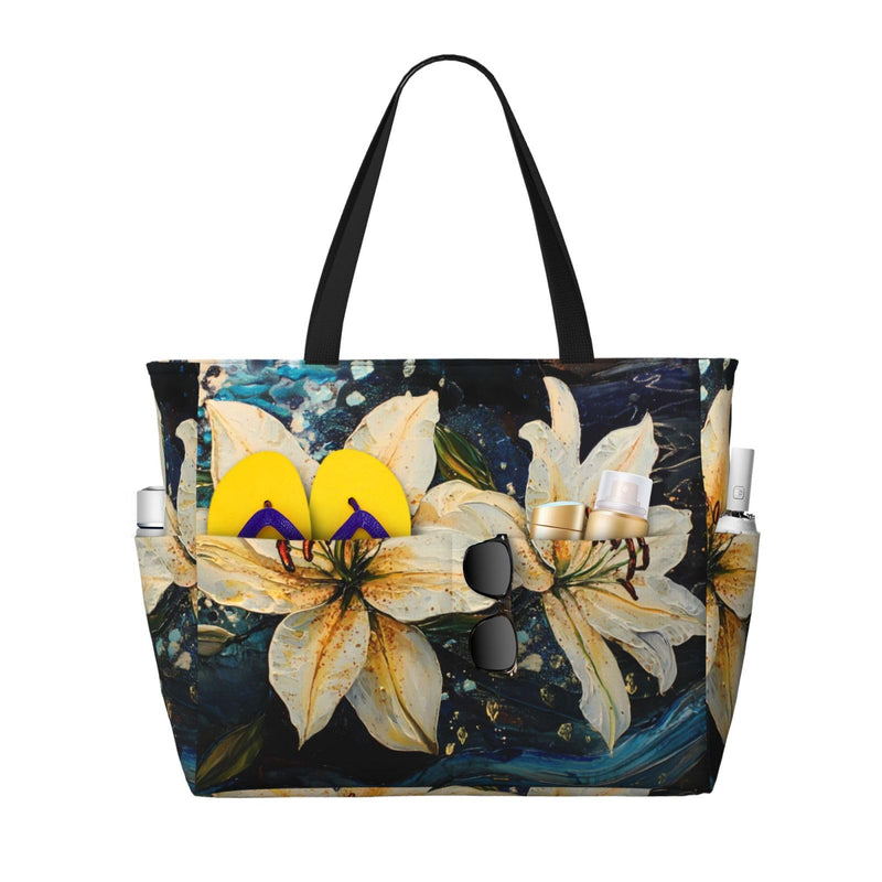 BLWSLC Pure lily blooms Printed large capacity shoulder bag, beach travel bag, suitable for vacations, camping, and everyday use.