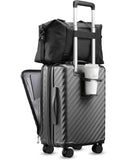 Carry On Luggage with Front Compartment and Cup Holder, KVF Expandable PC Hard Shell Suitcase with Front Pocket (FX-Plus, Gunmetal, 2-Piece (20/Tote))