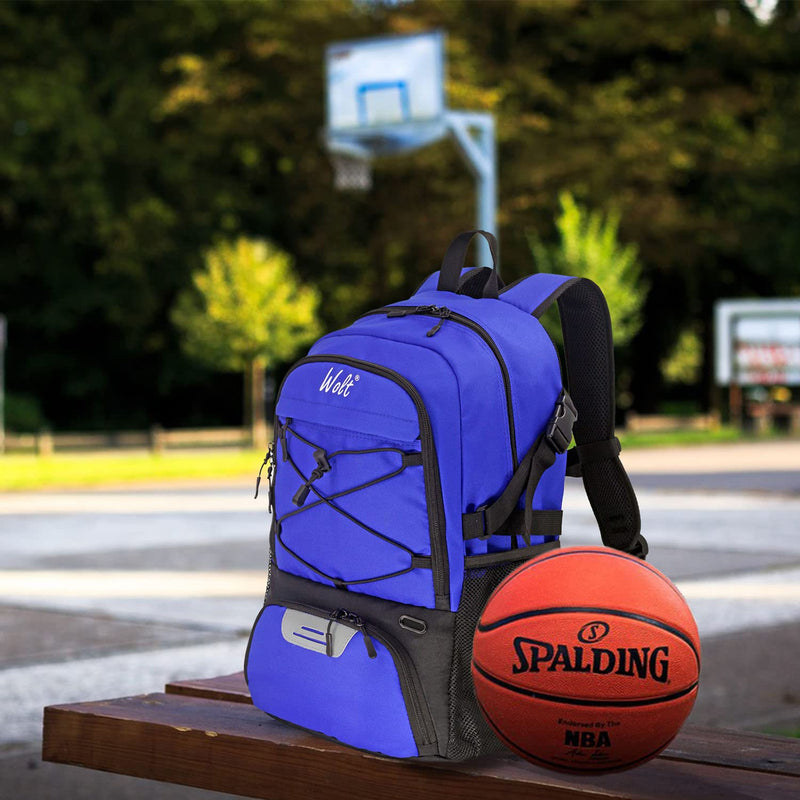 WOLT | Basketball Backpack Large Sports Bag with Separate Ball Holder & Shoes Compartment, Best for Basketball, Soccer, Volleyball, Swim, Gym, Travel(Blue)