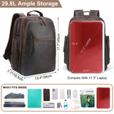 TIDING Full Grain Leather 17.3 Inch Laptop Backpack for Men Large Capacity Travel Weekender Camping Daypack Rucksack