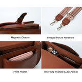 AFKOMST Crossbody Bags for Women,Small Saddle Purse and Boho Cross Body Handbags,Vegan Leather, Brown Guitar Strap