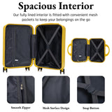 Luccalily 2 Pcs ABS Spinner Luggage Set - 14" Cosmetic Case & 20" Carry-On with Combination Lock, Front Opening Design, Yellow