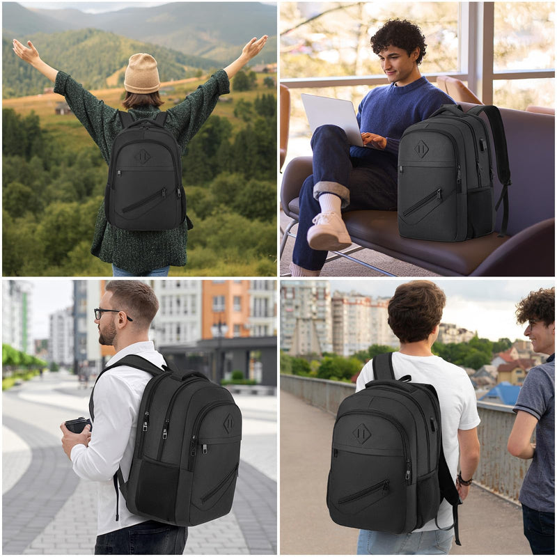 BIKROD Backpack for Men and Women, School Backpacks for Teen Boys Girls, Water Resistant Sturdy Anti Theft Travel Laptop Backpack, Black Student Bookbag Fits 15.6 Inch Laptop, Gifts