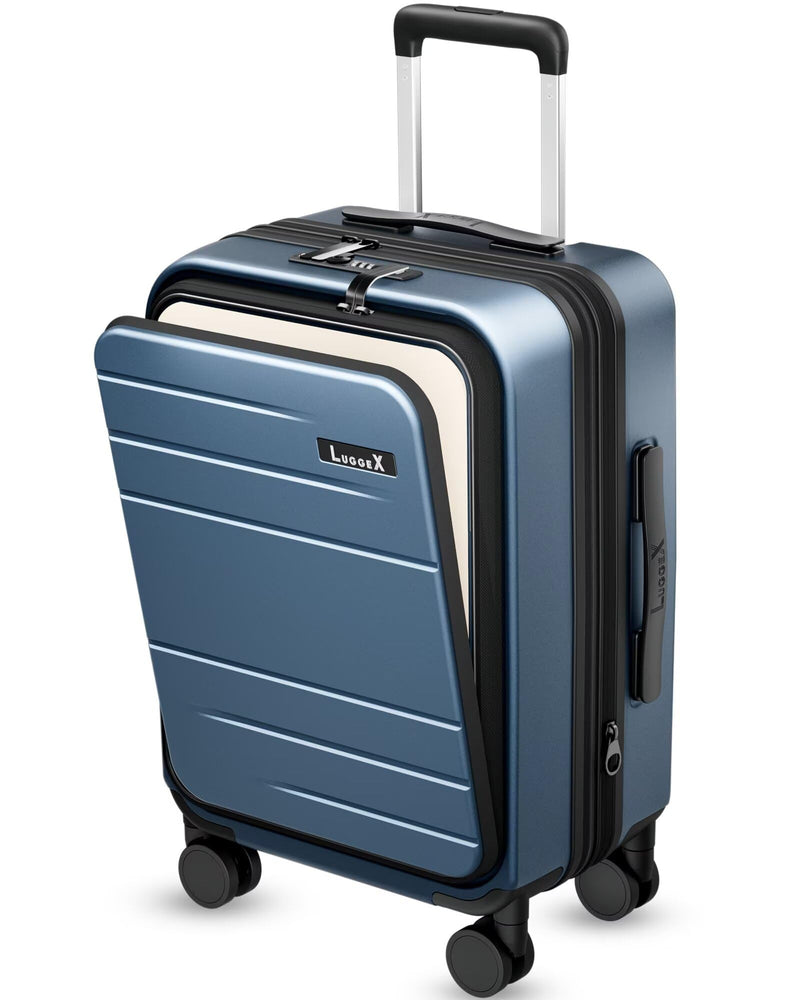 Carry On Luggage 22x14x9 Airline Approved, FLO5 Expandable Polycarbonate Suitcase with Front Pocket (FX-Core, Blue, 20 Inch)