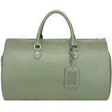 Modoker Women Convertible Leather Garment Bag with Shoulder Strap, PU Leather Garment Duffel Bag Carry on 2 in 1 Hanging Suitcase Suit Travel Bags, Green