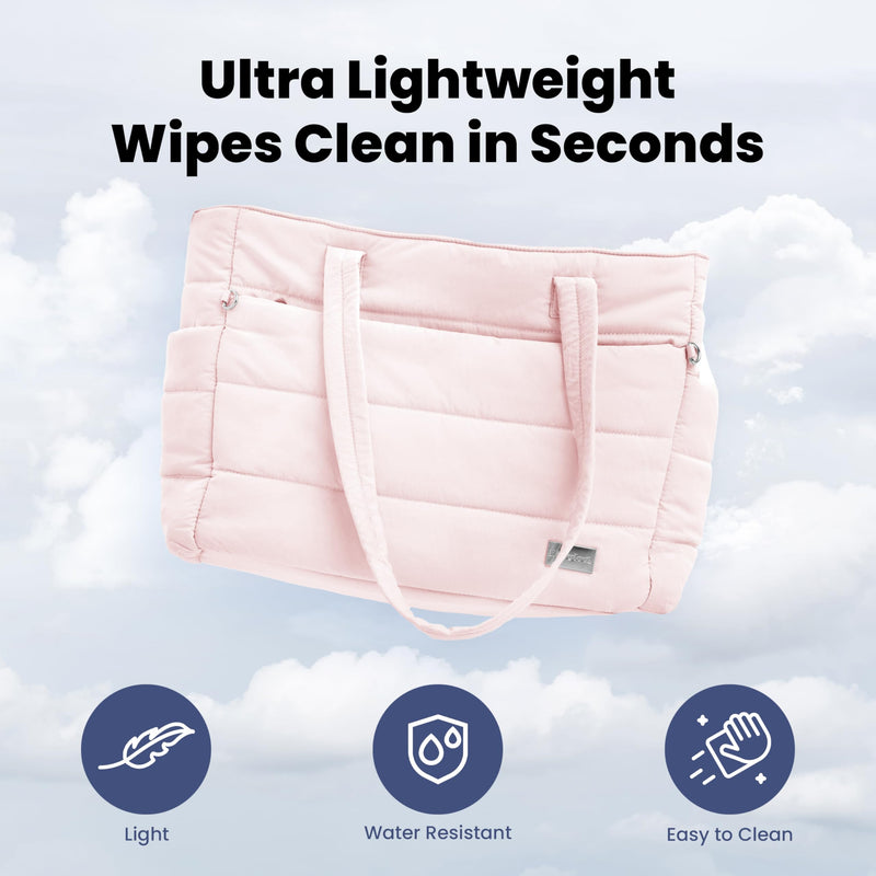 rubyloo Puffer Dog Travel Bag for Dog Moms – Doggy Diaper Bag with Pet Bowls & Food Storage or Everyday Puffy Tote – Doggy Mom Gifts for Women – Lightweight, Travel-Ready Gift for Pet Lovers - Pink