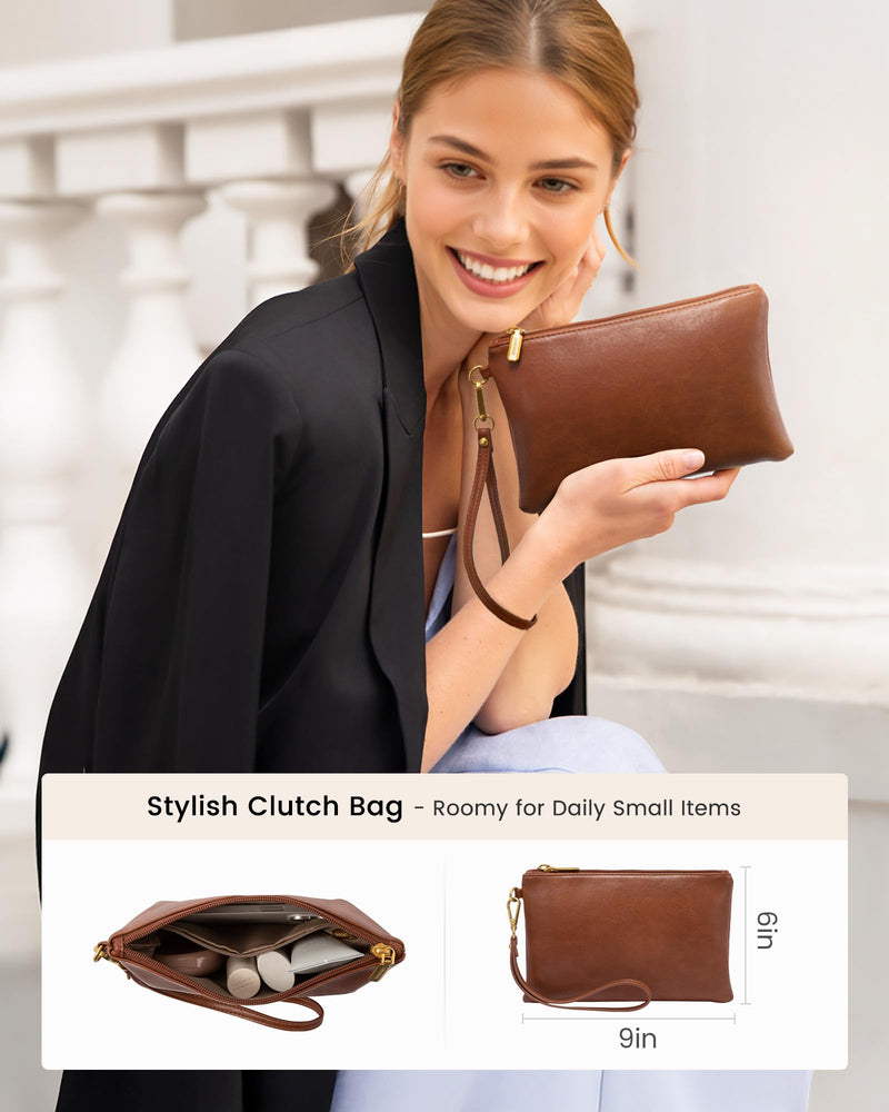 LOVEVOOK 15.6 inch Laptop Bag for Women - Waterproof Work Bag for Women & Vintage Laptop tote Bag with Wristlet, Brown