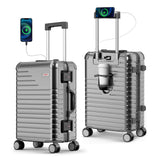 TIYFIY 20 Inch Carry on Luggage with Cup Holder, Airline Approved 22x14x9 Aluminum Frame PC Hard Shell Suitcase, 360° Spinner Wheels, TSA Lock for Short Trips and Business Travel
