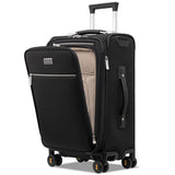 LEVEL8 Carry On Luggage with Compartment, 20 Inch Softside Expandable Travel Suitcase with Spinner Wheels, Top Opening Luggage, Men and Women, Black