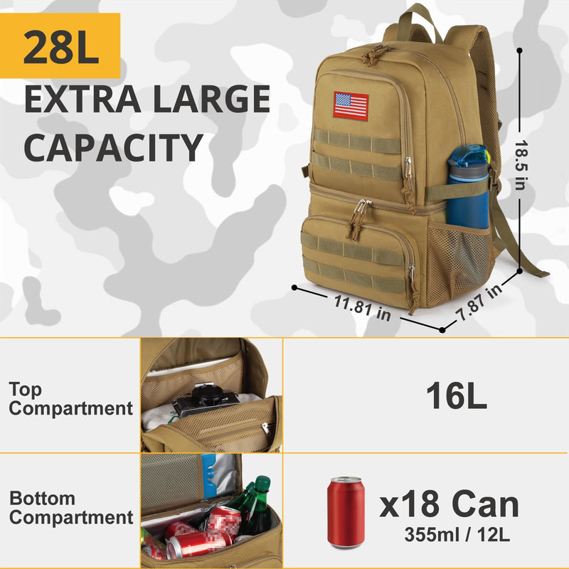 Tactical Double Deck Cooler Backpack for Men,Large Lunch Backpack with 2 Compartment,Soft Coolers Bag Water-Resistant Leak Proof Coolers Bag Beach Picnic