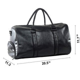 Leather Travel Bag with Shoe Pouch, Waterproof Weekender Overnight Bag, Carry On Duffel Bag for Men Women-Black