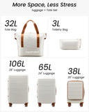 YOETEY 5 Piece Luggage Set Hardside Expandable Suitcase with TSA Lock Spinner Wheels Lightweight Travel Set Includes Tote and Toiletry Bag, (5 Piece Sets, White)