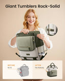 LOVEVOOK Laptop Backpack for Women with Giant Tumbler Holder,15.6 inch Professional Nurse Teacher Backpack Computer Laptop Bag,Cute Travel Backpack Purse Work College Bag,Beige-Bean green-Army green