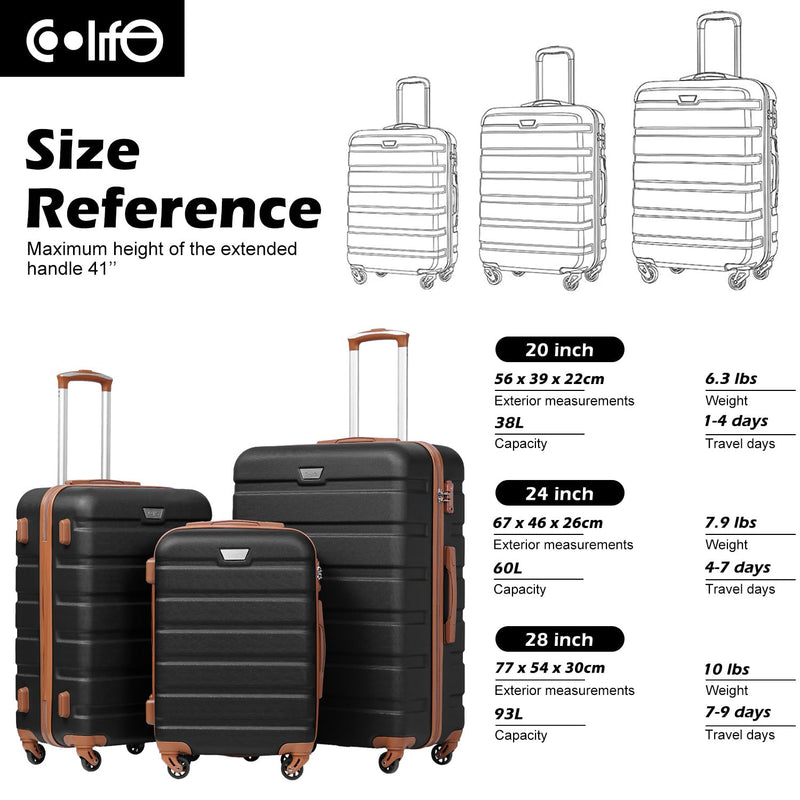 Coolife Luggage 3 Piece Set Suitcase Spinner Hardshell Lightweight TSA Lock