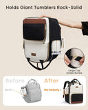 LOVEVOOK Laptop Backpack for Women with Giant Tumbler Holder Pocket, 15.6 inch Travel Work Backpack Purse for Teacher Nurse, Waterproof College Book Bag Cute Casual Daypack, Beige-Black-Brown