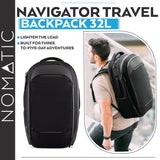 NOMATIC Navigator Travel Backpack - 32L Backpack with Laptop Compartment and 9L Built-In Expansion - Anti-Theft Carry-On Backpack for Travel - Water Resistant Travel Pack (Black)