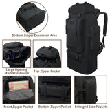 Vaupan Hiking Backpack, 100L Large Camping Backpack, Expandable Waterproof MOLLE Rucksack, Outdoor Sport Travel Daypack Military Tactical Back pack for Men Women (Black)