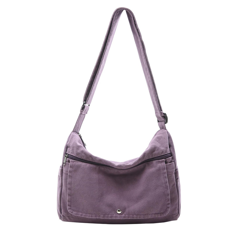 PRAGARI Canvas Messenger Bag for Women Hobo Crossbody Shoulder Bag Vintage Satchel Tote Handbag with Multiple Pockets