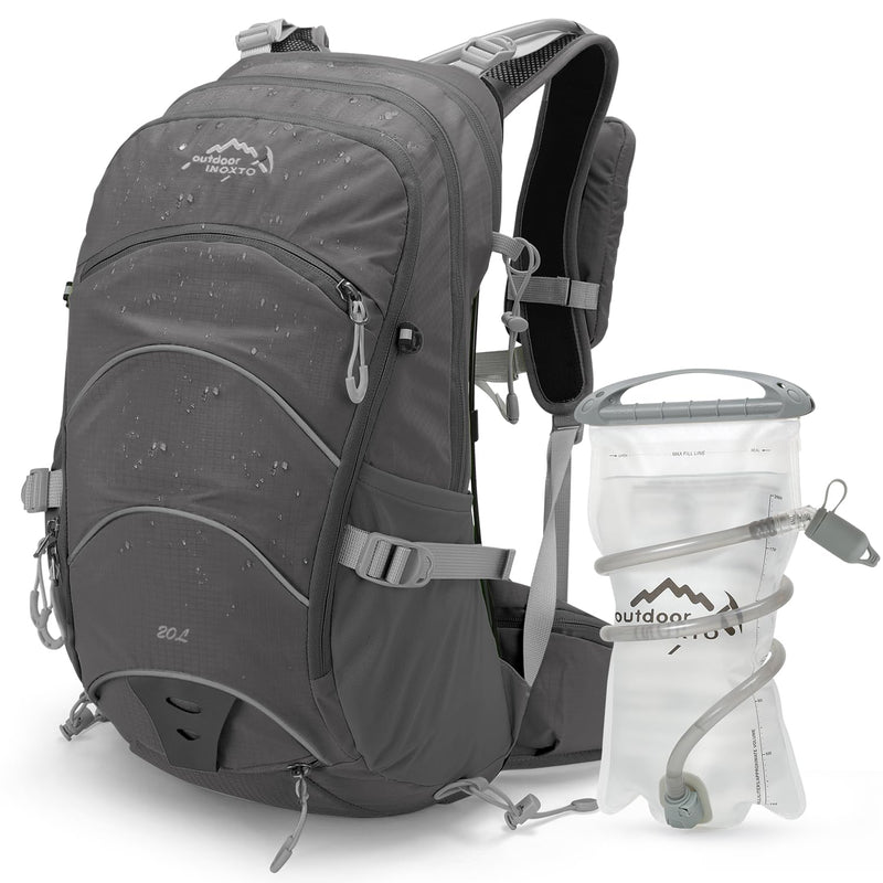 IX INOXTO 20L Hydration Backpack, Waterproof Hiking Internal Frame Backpacks with 2L Hydration Water Bladder and Rain Cover for Men, Lightweight Travel Daypack for Cycling,Camping,Ski (grey)