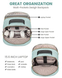 LOVEVOOK Laptop Backpack Purse for Women, Work Travel Computer Bags, College School Backpack for Student Girl, Quilted Casual Daypack with USB Port, Fit 15.6 Inch Laptop, Mint Green