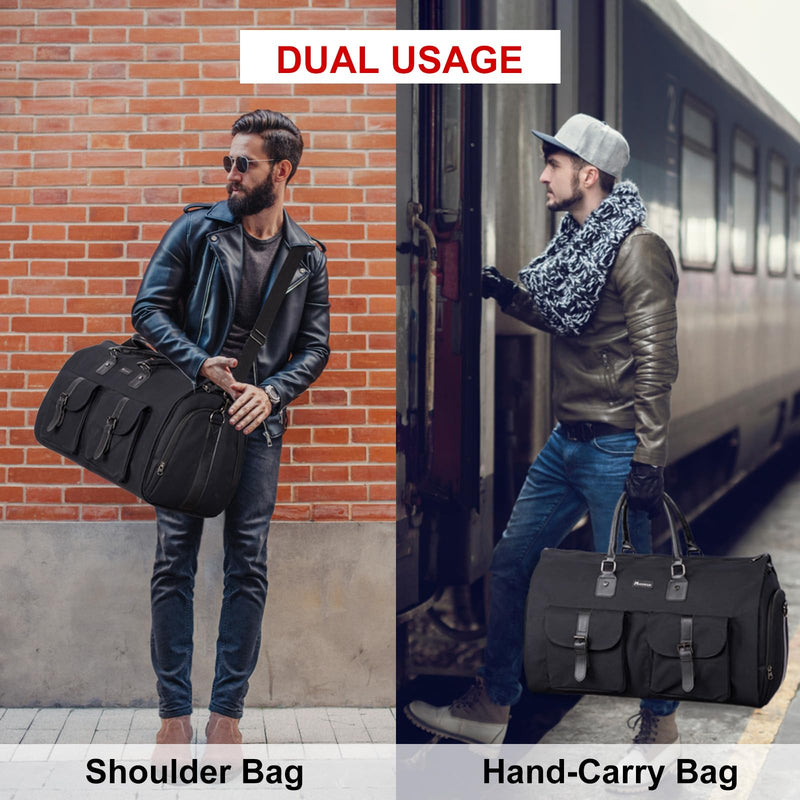 Modoker Garment Convertible Weekender Bag,Carry on Garment Bags for Travel Mens Suit Bag,Canvas Garment Duffle Bag Heavy Duty Overnight Bags for Men Women Hanging Clothes, Black