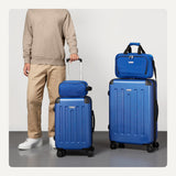 Amazon Basics 4-Piece Hardside Luggage Set with Multidirectional Spinner Wheels, 22" Carry-On, 28" Checked Suitcase, 15" Tote Bag and 10" Travel Case, Navy Blue