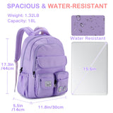 VASCHY Backpack for Girls, Cute School Bag Bookbag for Elementary Middle Schooler Teen Girls/Kids Travel with Clear Pin Pouch Purple