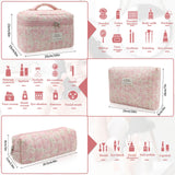 Gosect 3pc Makeup Bag Set, Quilted Makeup Bag Set, Large Floral Cosmetic Bag for Women, Cute Cotton Makeup Bags, Flower Travel Toiletry Organizer Bag (Pink Crushed flower)