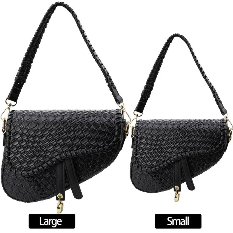 ERWUBA fashion women saddle shoulder bag clutch purse small crossbody satchel handbag woven imitation crocodile leather bag (Black)
