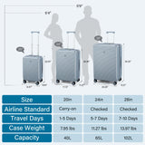 HanTrip Hard Shell Suitcases Airline Approved 20 Inch Carry on Luggage with Wheels, Expandable Travel Luggage with Cup Holder Charger Built in Lightweight Small Suitcase, Silver