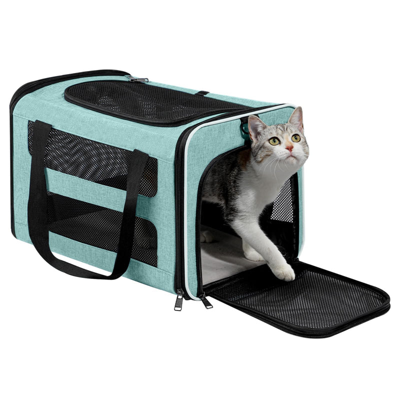 PAPZER Cat Carrier Soft-Sided Travel Bag for Medium to Large Cats Over 15lbs, Small Dog Carrier Crate Top Entry Breathable Mesh Puppy 12 Pounds, Pet Rabbit Carrying Cage Kennel Collapsible Teal