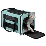 PAPZER Cat Carrier Soft-Sided Travel Bag for Medium to Large Cats Over 15lbs, Small Dog Carrier Crate Top Entry Breathable Mesh Puppy 12 Pounds, Pet Rabbit Carrying Cage Kennel Collapsible Teal