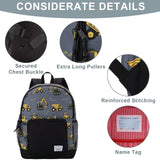 VASCHY Toddler Kids Backpacks, Cute Lightweight Water Resistant Preschool Backpack for Little Boys with Chest Strap Excavator