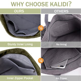 KALIDI Corduroy Tote Bag, Large Messenger Bag Shoulder Hobo Anti Splash Crossbody Zipper Bag Casual Work Shopping Women Dark Green