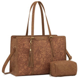 LOVEVOOK Laptop Bag for Women Vintage Leather Work Tote 15.6 inch Large Capacity Computer bag with Clutch Purse for Office, Travel, Casual