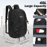 MoKo Hiking Backpack, 40L Large Capacity Camping Backpack with Multiple Pockets, Tear-Resistant Travel Daypack for Men Women, Packable and Lightweight Hiking Daypack for Travel Camping Outdoor, Black