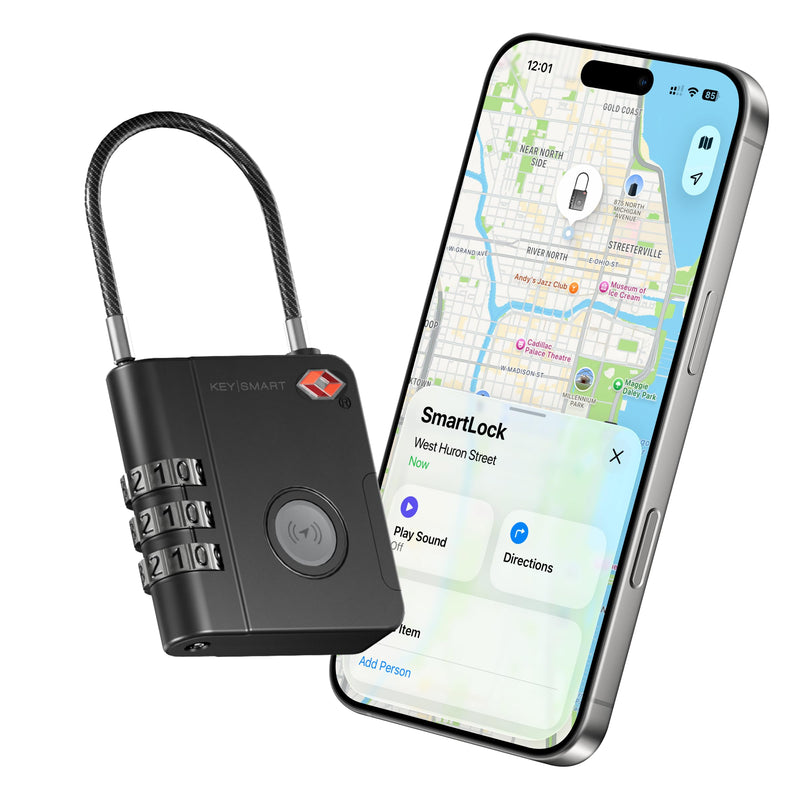KeySmart SmartLock Tracking Luggage Locks, TSA Locks for Luggage, GPS Tracker, Combination Lock Compatible with Apple Find My App, Best Travel Essentials, Replaceable Non-Rechargeable Battery (1 Pack)
