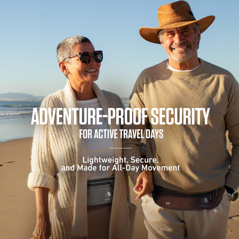 VENTURE 4TH Money Belt for Travel – Hidden Under-Clothes RFID Blocking Passport Holder & Slim Travel Wallet Pouch for Men & Women to Protect Cash, Cards & Documents (Black)