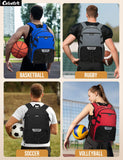 Celvetch Basketball Backpack with Shoe Compartment Large Basketball Bag with Ball Holder for Men Women Gym Backpack fit Volleyball Football for Sports Travel Gym - Black